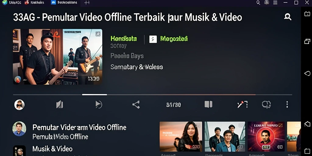 Tampilan antarmuka 33AG yang elegan dan fungsional untuk pemutar video offline.