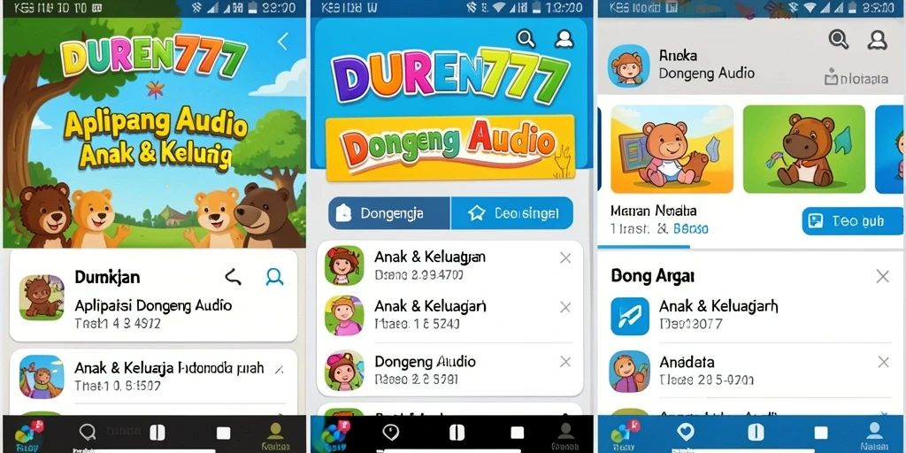 Antarmuka DUREN777 menampilkan berbagai pilihan dongeng audio yang menarik untuk anak.